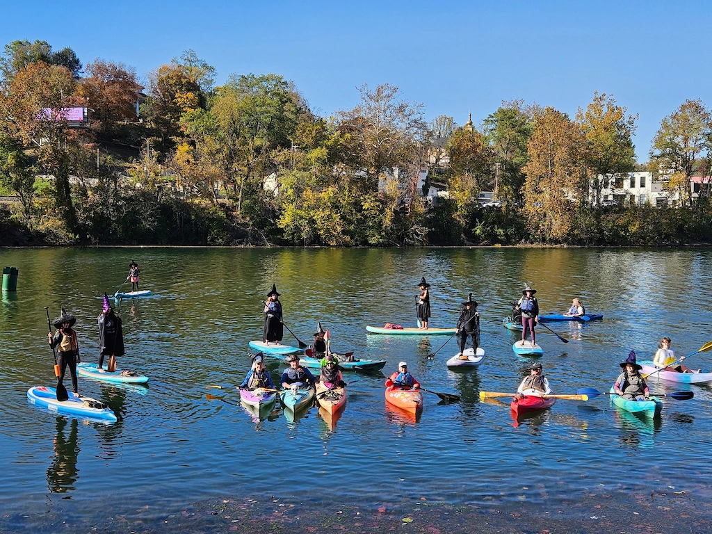 Morgantown Area Paddlers enjoying a Halloween themed paddle in costumes