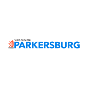Visit Greater Parkersburg logo featuring a bright orange riverboat paddlewheel icon beside bold black text reading "Visit Greater" and bigger, bolder blue text reading “PARKERSBURG.” The bottom of the logo is lined with black wavy lines.